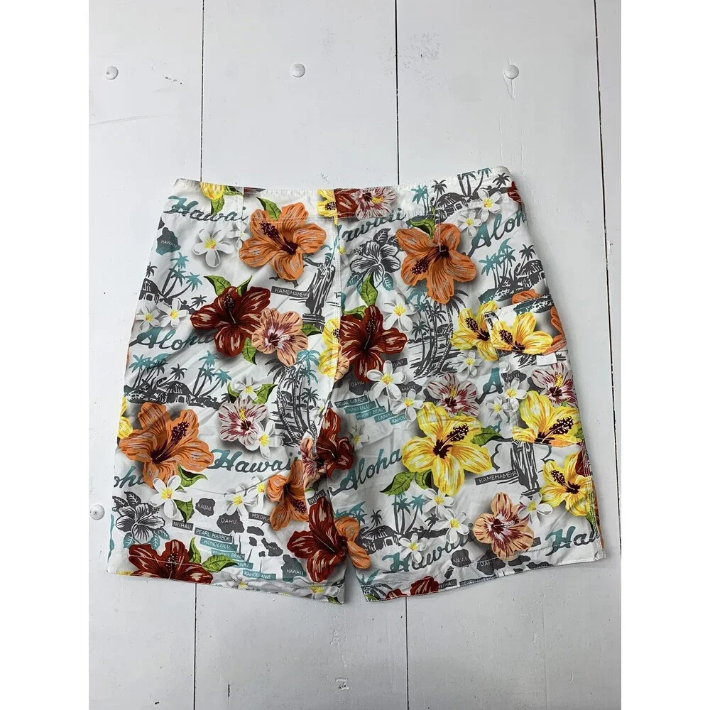 Old Navy Mens White Multicolor Floral Print Swim Trunks Size XL